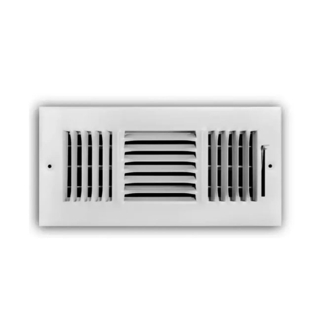 The Go Build 10 in. x 4 in. 3-Way Steel Wall/Ceiling Register in white features horizontal and vertical slats for airflow control, shown front-facing against a plain white background.